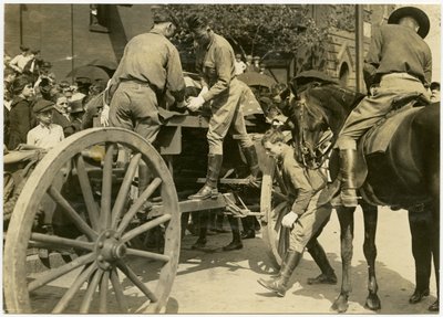 Men Unloading an Object Draped in the American Flag, Possibly a Coffin by Carl Michel